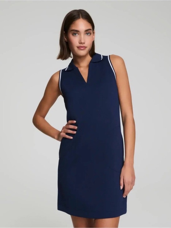 SPANX Dresses & Skirts - NWT SPANX AirPiqué Sleeveless Polo Dress Timeless Navy Large Pockets Golf Tennis